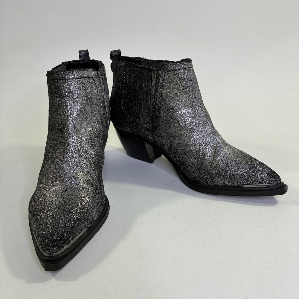 Sbicca Cardinal Silver Glitter Western Ankle Boots Pointed Toe Metallic Tip 7.5